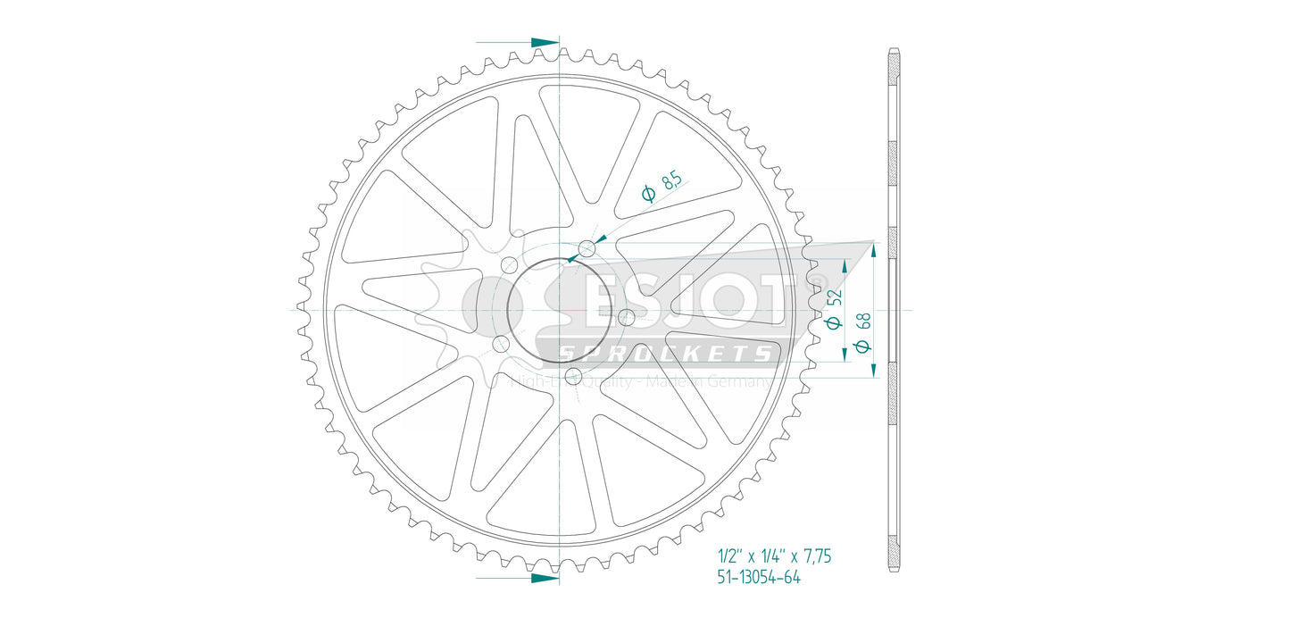 Couronne Alu. Noir 64 Dents - Pas 420