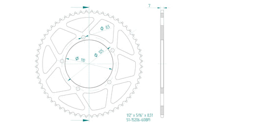 Couronne Alu. 55 Dents - Pas 428