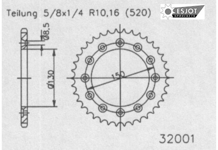 Couronne Alu. Bleue 52 Dents - Pas 520 - Similaire JTA251