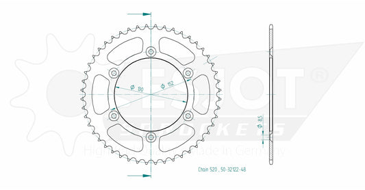 Couronne Alu. 46 Dents - Pas 520 - Similaire JTR706