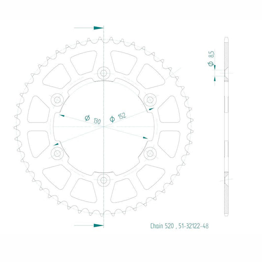 Couronne Alu. 48 Dents - Pas 520 - Similaire JTR706