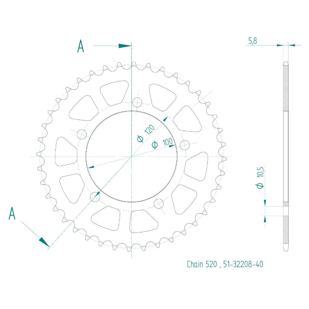 Couronne Alu. 40 Dents - Pas 520 - Similaire JTA703