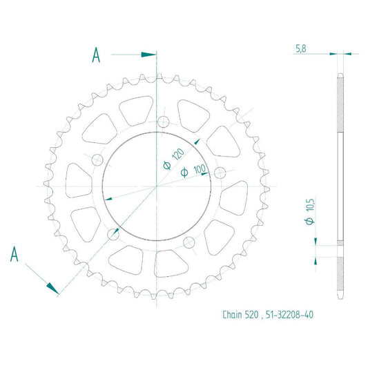 Couronne Alu. 40 Dents - Pas 520 - Similaire JTA703